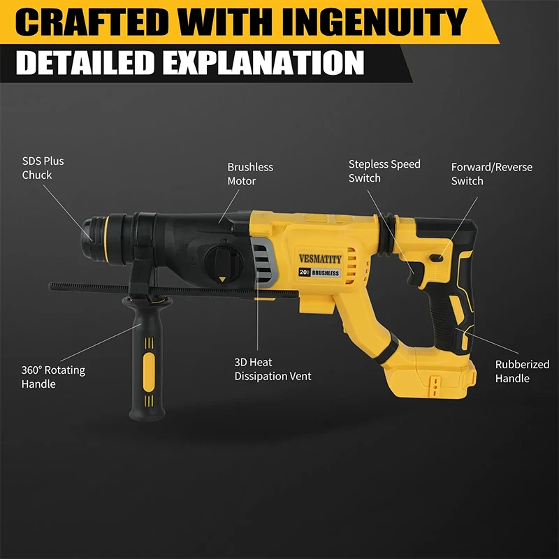 Vesmatity Fırçasız, Kablosuz,  - Hammer Drill Sds incelemesi ve fiyatı